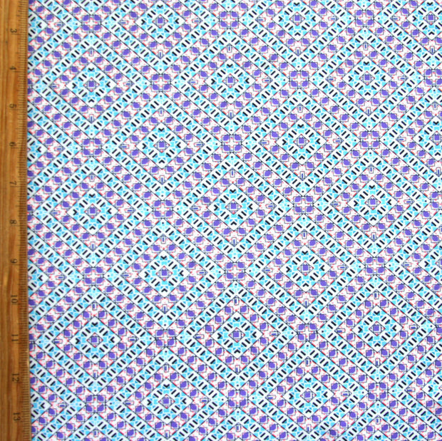 Purple, Aqua, Fluorescent Orange Squares Nylon Lycra Swimsuit Fabric
