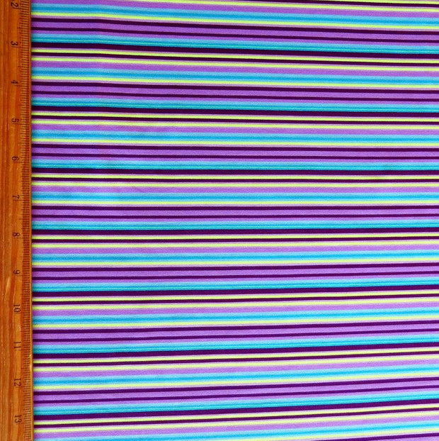 Purple, Aqua, Lime Stripe Nylon Spandex Swimsuit Fabric - 24" Remnant