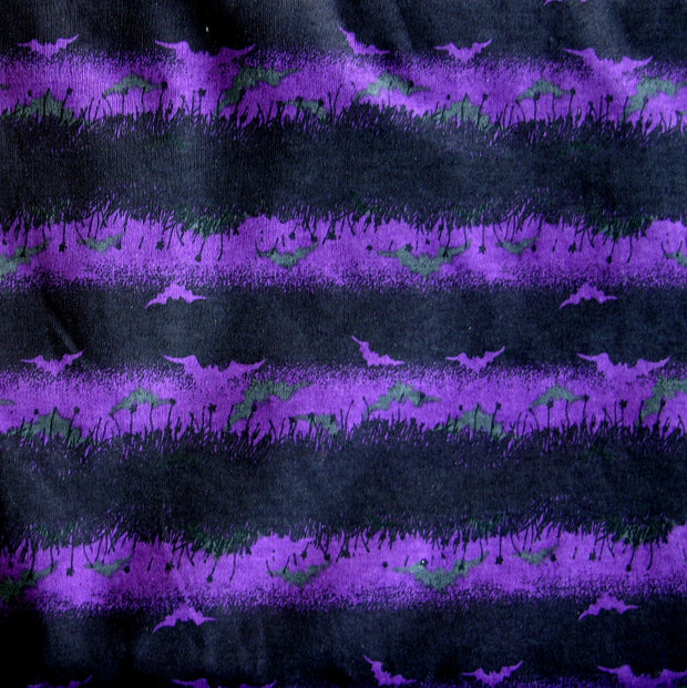 Purple and Black Stripes with Bats Cotton Knit Fabric
