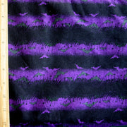 Purple and Black Stripes with Bats Cotton Knit Fabric - 23" Remnant Piece
