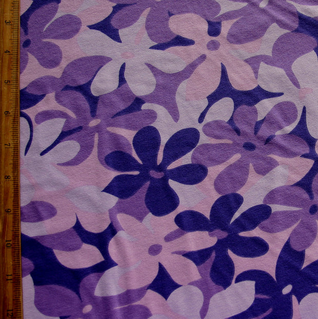 Purple Floral Cotton Knit Fabric