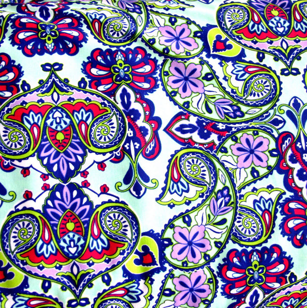 Purple, Fuschia, and Lime Paisley on Mint Nylon Lycra Swimsuit Fabric - 15" Remnant Piece
