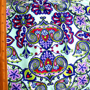 Purple, Fuschia, and Lime Paisley on Mint Nylon Lycra Swimsuit Fabric - 15" Remnant Piece