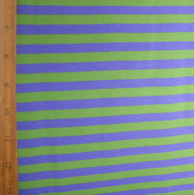 Light Purple and Lime 3/8" wide Stripe Cotton Lycra Knit Fabric