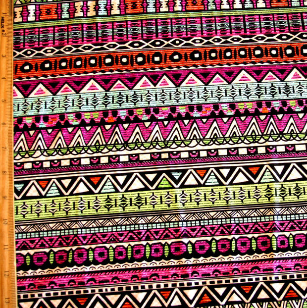 Purple, Lime, Pink Tribal Stripe Nylon Lycra Swimsuit Fabric