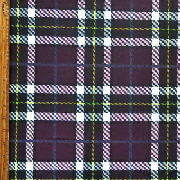 Purple, Navy, Yellow Plaid Poly Spandex Swimsuit Fabric - 31" Remnant