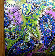Purple/Olive Floral Paisley Swimsuit Fabric