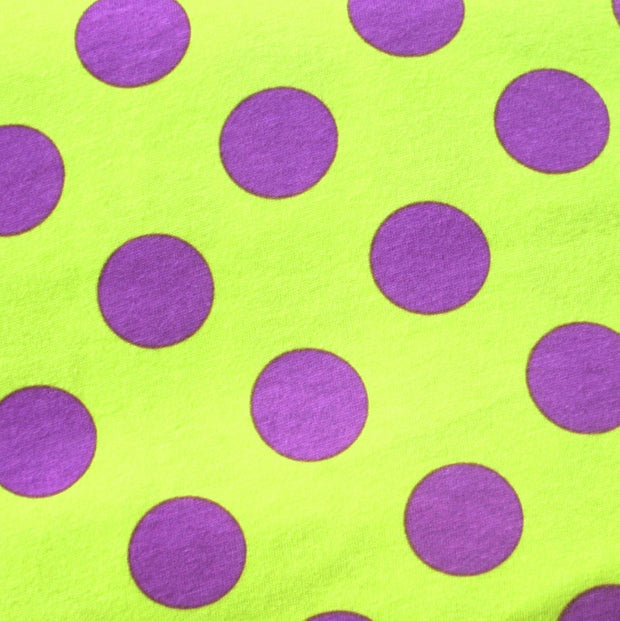 Purple Polka on Lime Knit Fabric