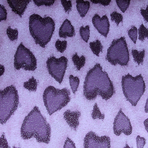 Purple Sparkle Hearts Cotton Lycra Knit Fabric - 1 yard 24" inches