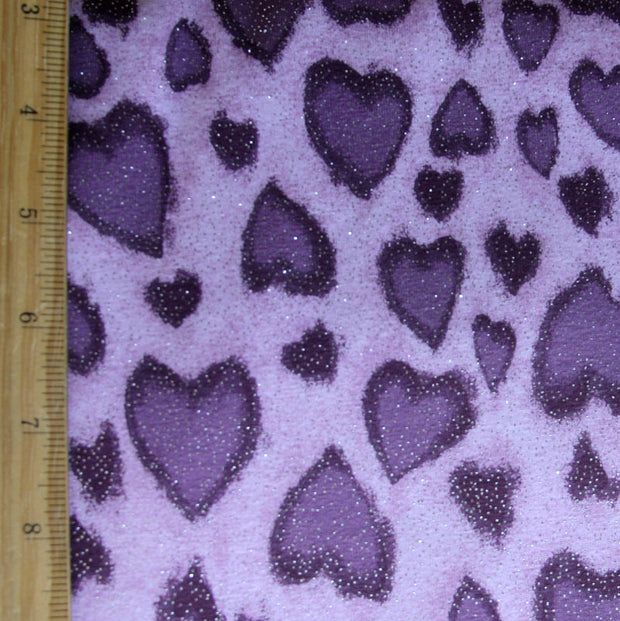 Purple Sparkle Hearts Cotton Lycra Knit Fabric - 1 yard 24" inches