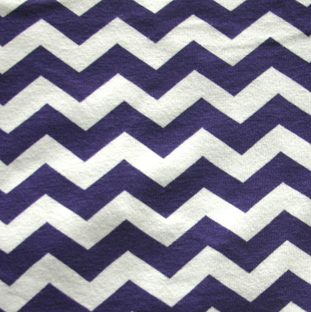 Purple and White Chevrons Cotton Lycra Knit Fabric