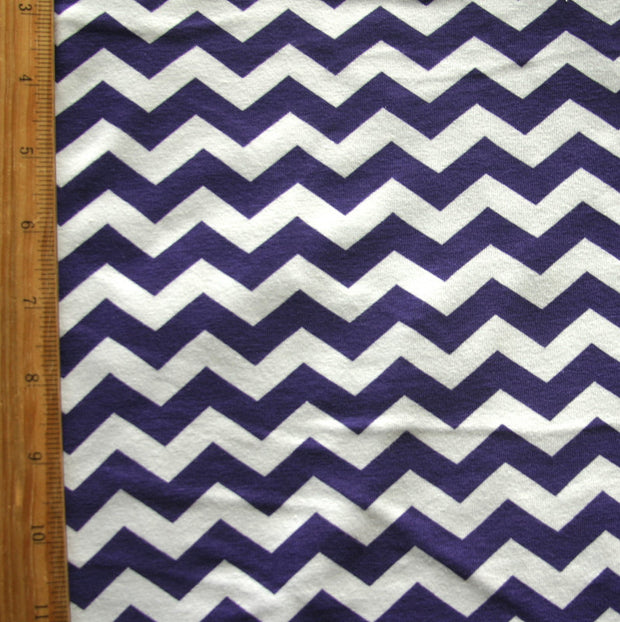 Purple and White Chevrons Cotton Lycra Knit Fabric