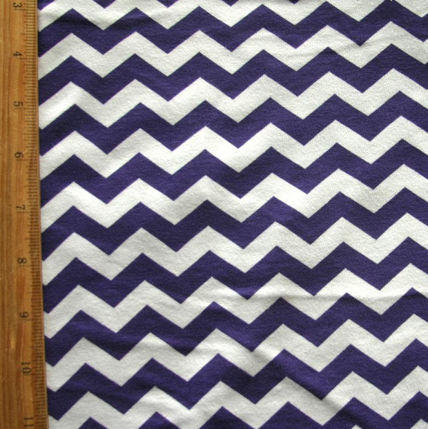 Purple and White Chevrons Cotton Lycra Knit Fabric - 28" Remnant
