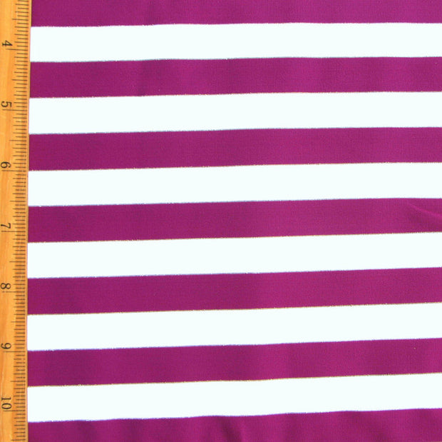 Purple and White Stripes with Silver and Gold Accents Swimsuit Fabric
