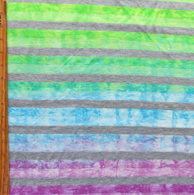 Rainbow and Grey Tie Dye Stripe Knit Fabric