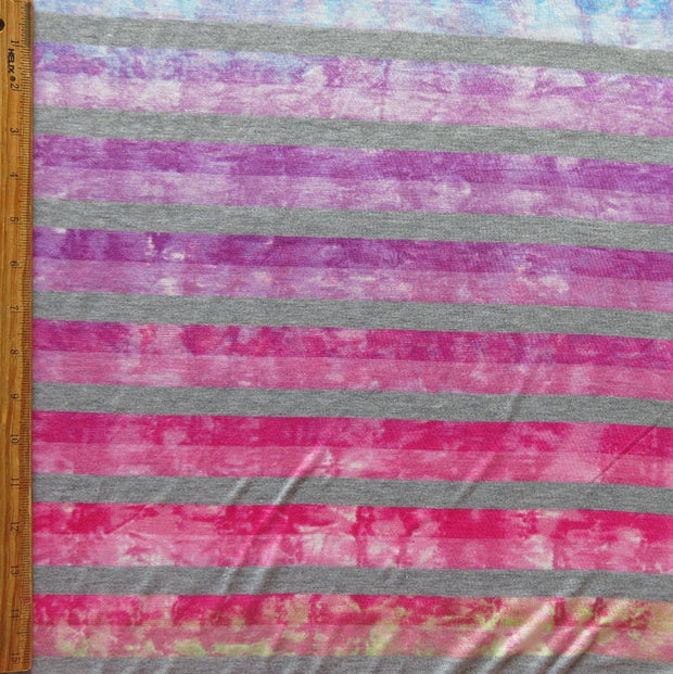 Rainbow and Grey Tie Dye Stripe Knit Fabric