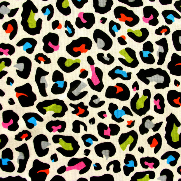 Rainbow Leopard Print Cotton Knit Fabric