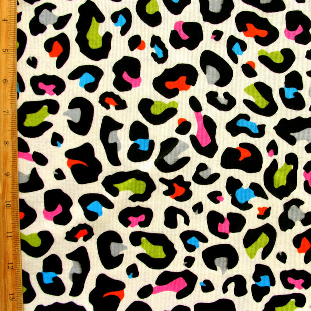 Rainbow Leopard Print Cotton Knit Fabric