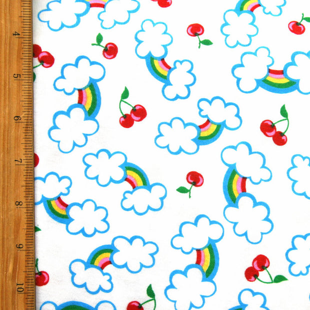 Rainbows and Cherries Cotton Knit Fabric