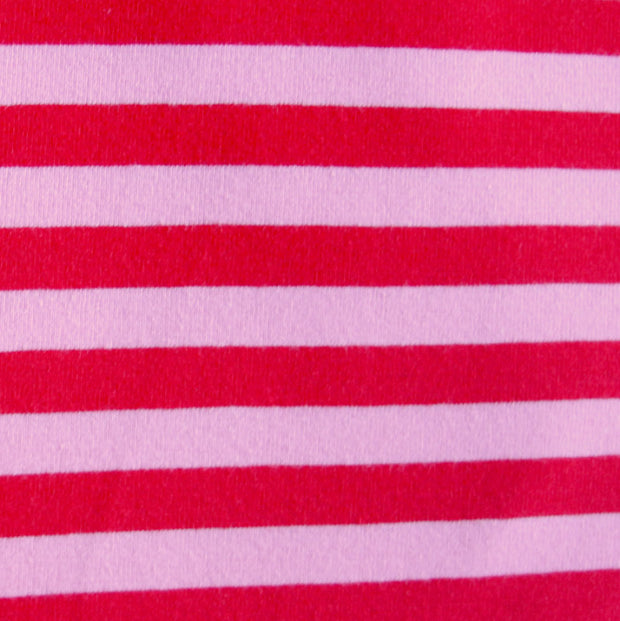 Red/Light Pink 3/8" Stripe Cotton Lycra Knit Fabric - 20" Remnant Piece