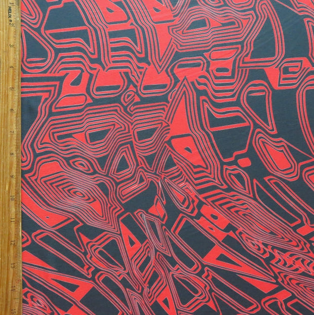 Red and Black Abstract Nylon Spandex Swimsuit Fabric