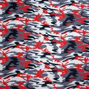 Red, Black, Grey, and Tan Camo Nylon Lycra Swimsuit Fabric