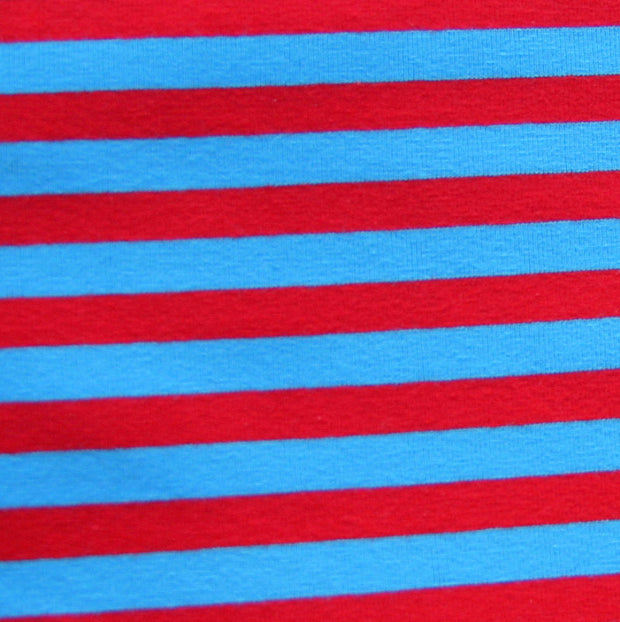 Red and Blue 3/8" wide Stripe Cotton Lycra Knit Fabric