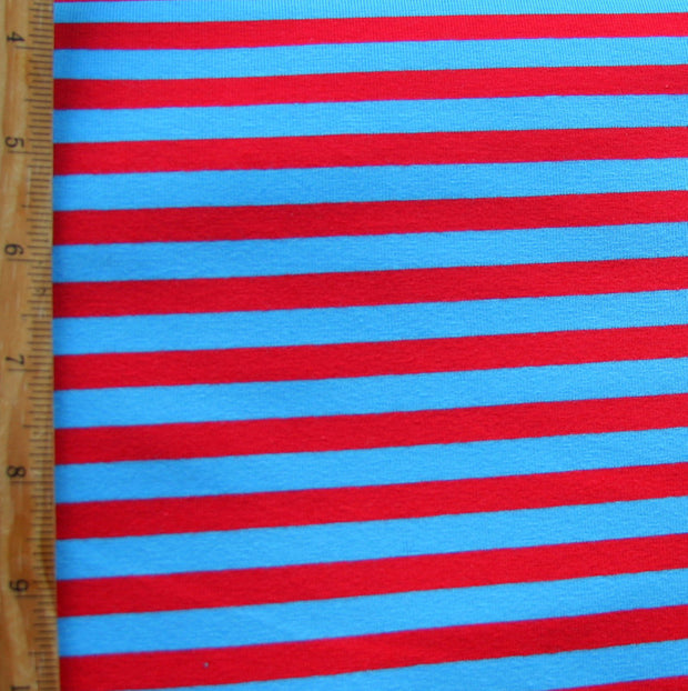 Red and Blue 3/8" wide Stripe Cotton Lycra Knit Fabric