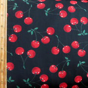 Red Cherries on Black Nylon Spandex Swimsuit Fabric