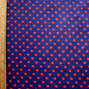 Red Eraser Polka Dots on Navy Rayon Lycra Knit Fabric