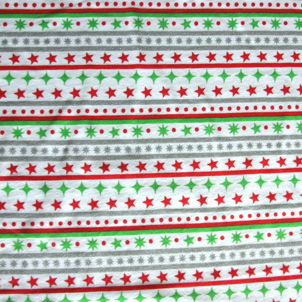Red, Green, and Silver Christmas Stripe Cotton Knit Fabric