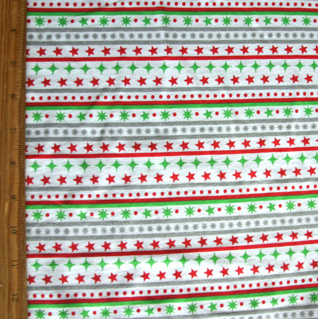 Red, Green, and Silver Christmas Stripe Cotton Knit Fabric