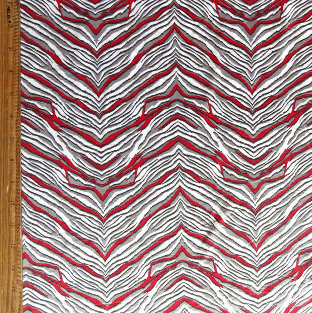 Red, Gray, and White Zebra Nylon Spandex Swimsuit Fabric