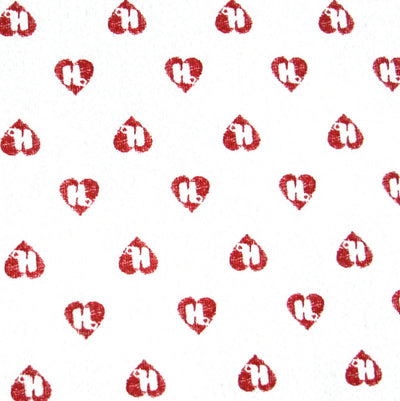 Red Mini HJ Hearts on White Cotton Fleece Fabric