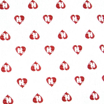 Red Mini HJ Hearts on White Cotton Fleece Fabric