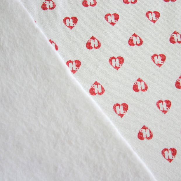 Red Mini HJ Hearts on White Cotton Fleece Fabric