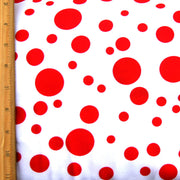 Red Multidots on White Cotton Lycra Knit Fabric