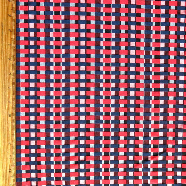 Red/Navy Checkers Stretch Woven Fabric