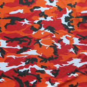 Red, Orange, Black, and White Camo Nylon Spandex Swimsuit Fabric