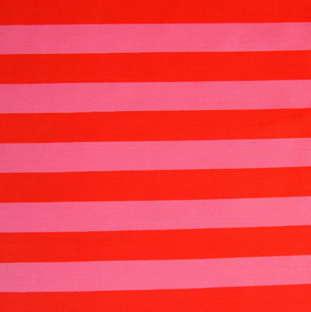Red and Pink Stripe Nylon Lycra Swimsuit Fabric - 23" Remnant Piece