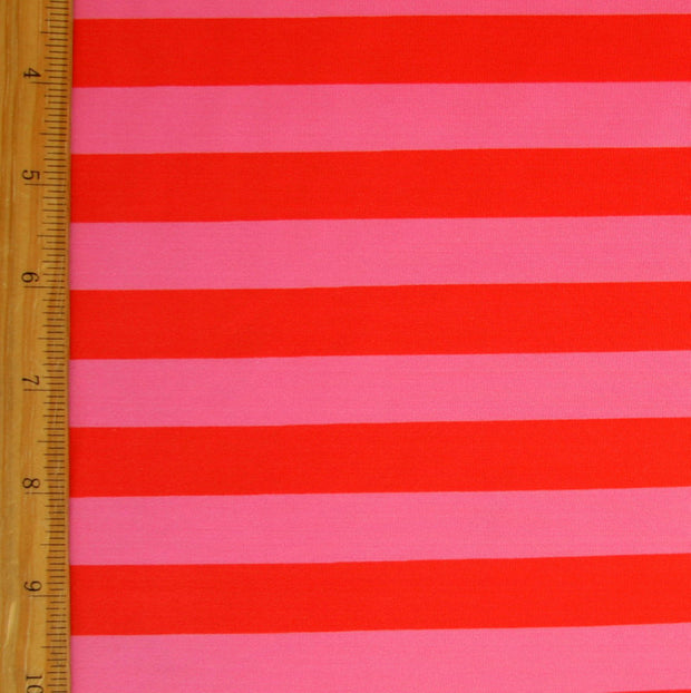 Red and Pink Stripe Nylon Lycra Swimsuit Fabric - 23" Remnant Piece