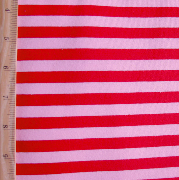 Red/Light Pink 3/8" Stripe Cotton Lycra Knit Fabric - 20" Remnant Piece