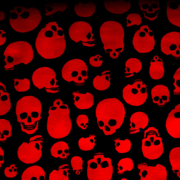 Red Skulls on Black Nylon Lycra Swimsuit Fabric