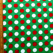 Red/White Christmas Polka Dot on Green Cotton Lycra Knit Fabric