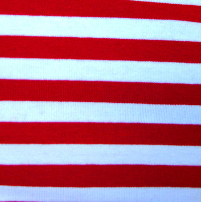 Red and White Stripes Cotton Lycra Jersey Knit Fabric - 24" Remnant