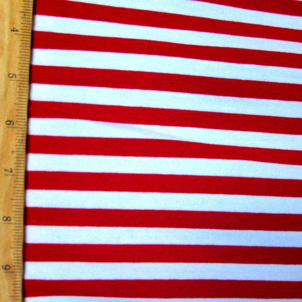 Red and White Stripes Cotton Lycra Jersey Knit Fabric
