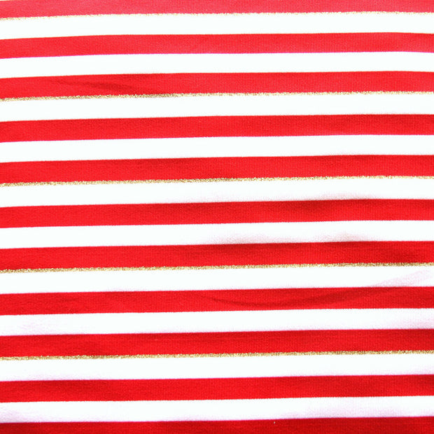 Red and White 1/4" Stripes with Gold Accent Nylon Lycra Swimsuit Fabric