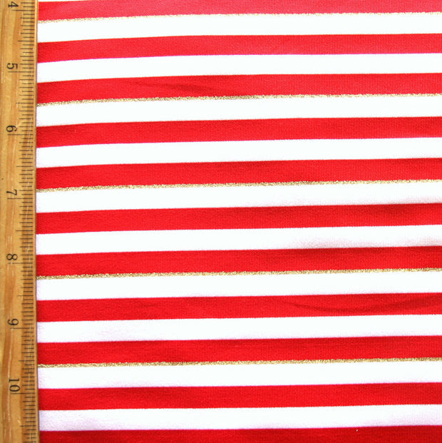 Red and White 1/4" Stripes with Gold Accent Nylon Lycra Swimsuit Fabric