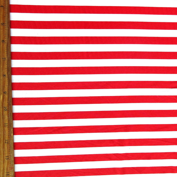 Red and White 1/2 Inch Stripes Nylon Spandex Swimsuit Fabric