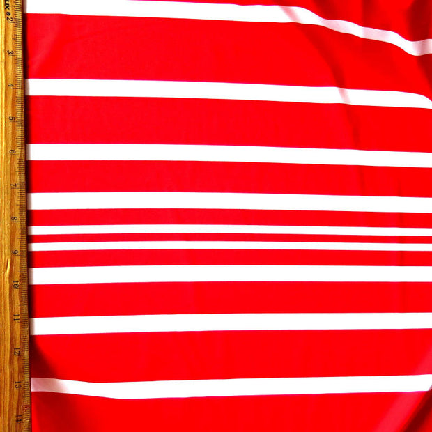 Red Thin to Wide Stripes on White Nylon Spandex Swimsuit Fabric
